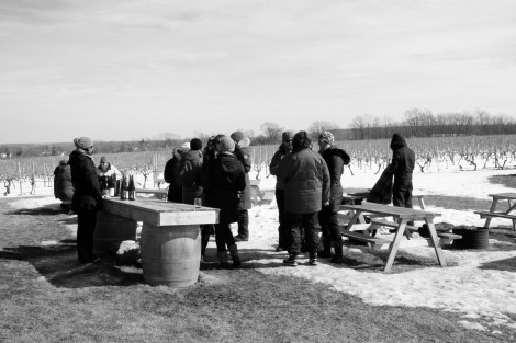 Mingling around the fire with our final wine tasting.